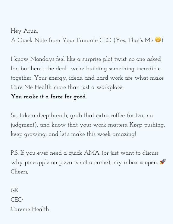 CEO email outreach to employee